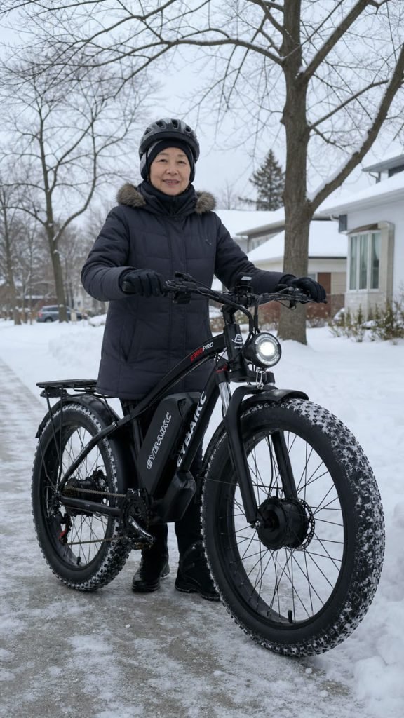 EYBAIKC E300Pro buyer photo — snowy neighborhood
