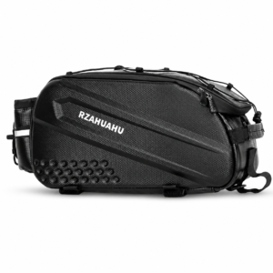 Black rear rack bag with bottle pocket