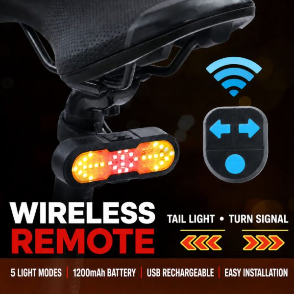 Wireless bicycle turn signal tail light mounted under a saddle with remote control