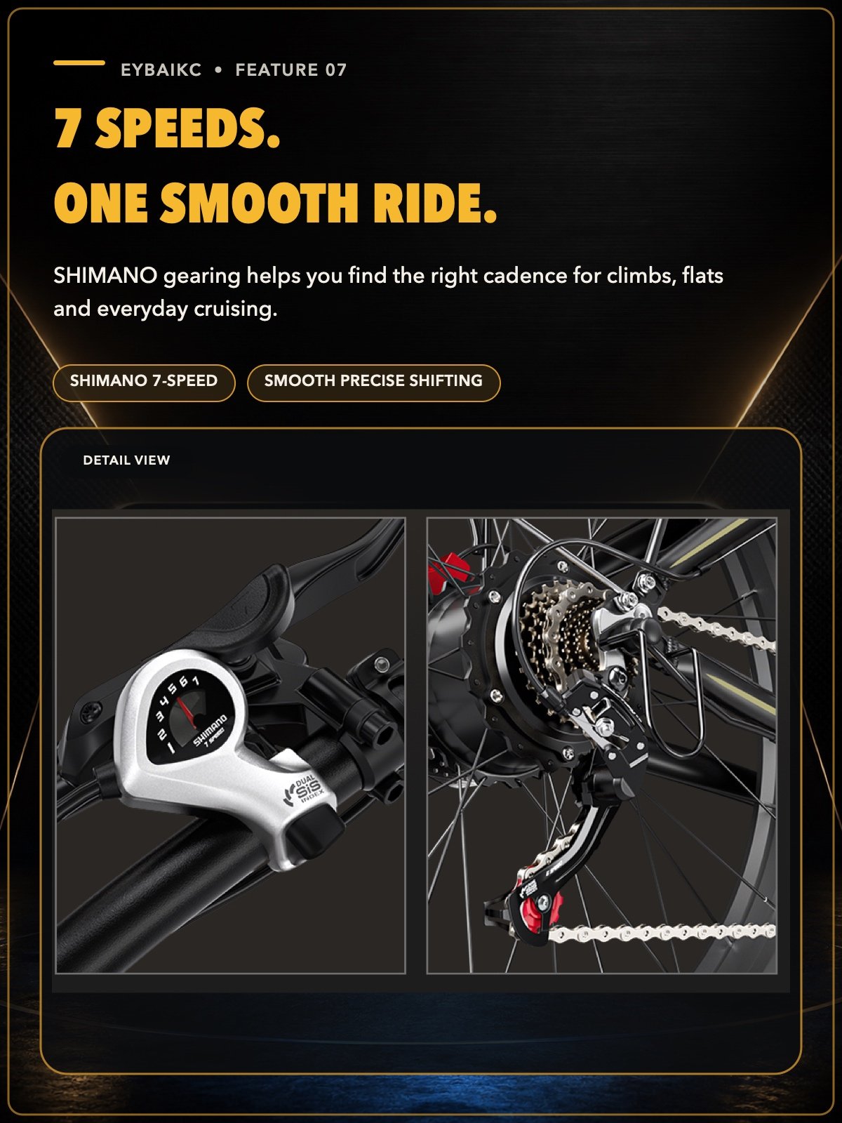 E100Pro 7-speed drivetrain