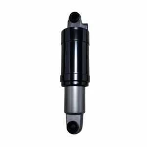 Black replacement rear shock absorber with upper and lower mounting eyes